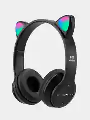 Черный беспроводные детские Bluetooth-наушники P47M, со светящимися кошачьими ушками