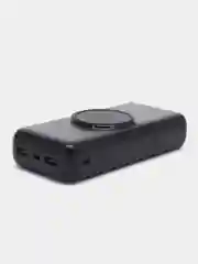 Черный внешний аккумулятор Power Bank с беспроводной зарядкой и встроенными кабелями