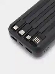 Черный внешний аккумулятор Power Bank с беспроводной зарядкой и встроенными кабелями