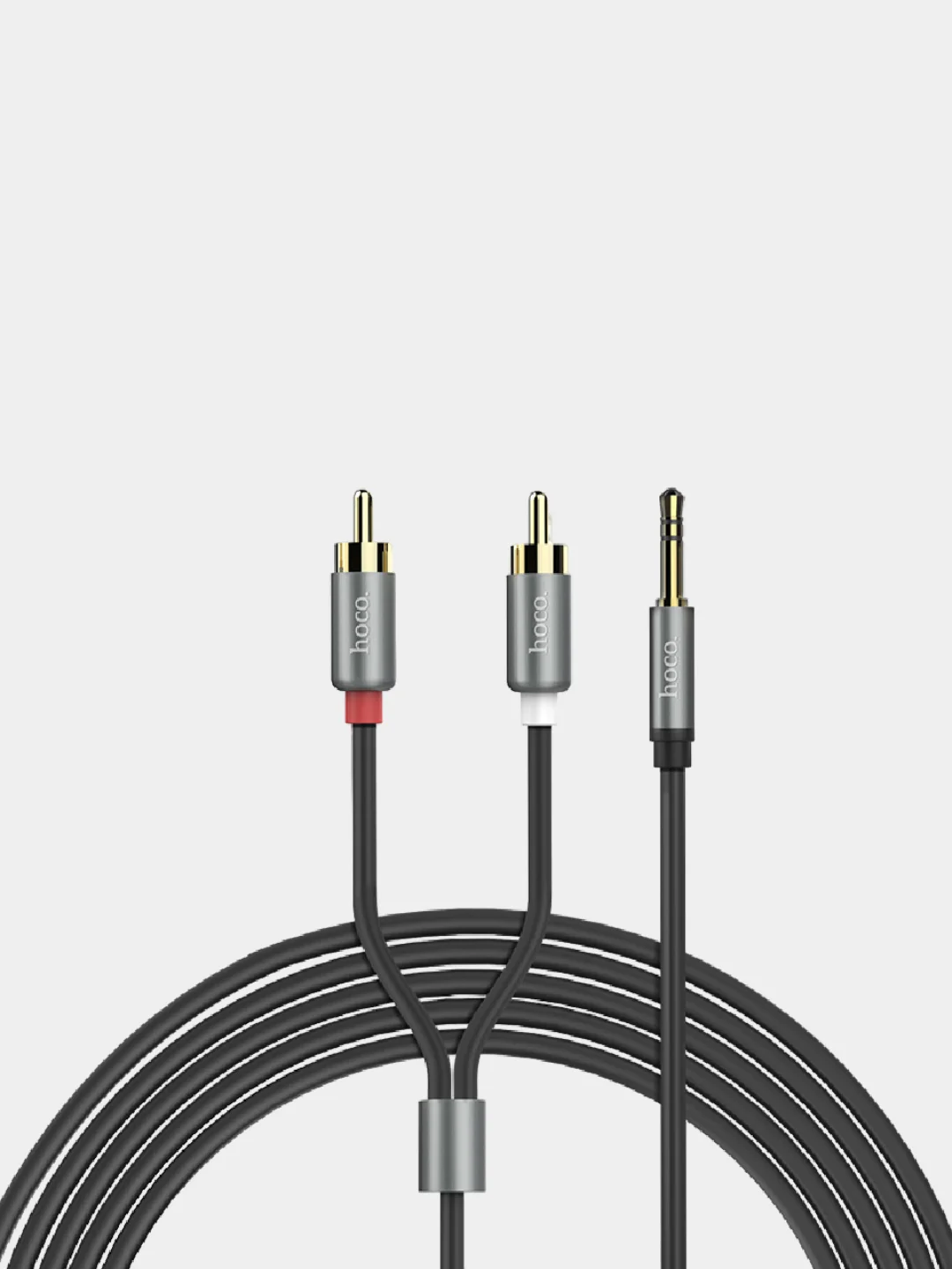 Серый металлик аудиокабель Hoco UPA 10, AUX 3.5 mm, 1.5 м, 2RCA-тюльпаны
