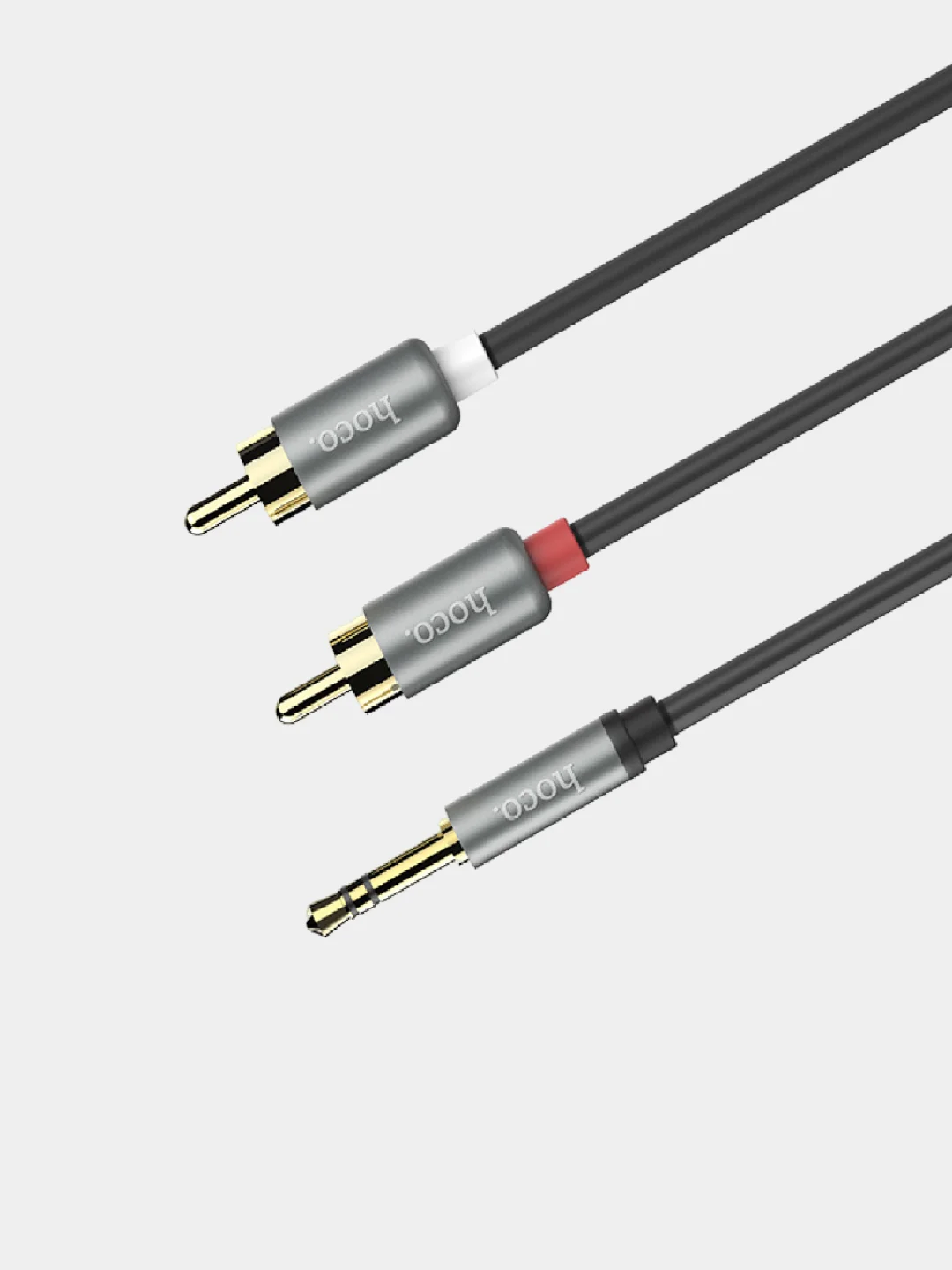 Серый металлик аудиокабель Hoco UPA 10, AUX 3.5 mm, 1.5 м, 2RCA-тюльпаны