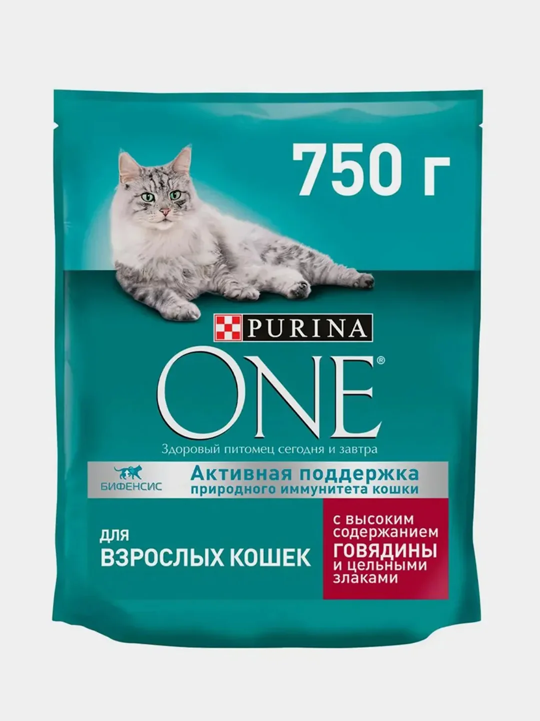 Сухой корм Purina ONE для взрослых кошек, с говядиной и цельными злаками, 750 г