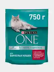 Сухой корм Purina ONE для взрослых кошек, с говядиной и цельными злаками, 750 г
