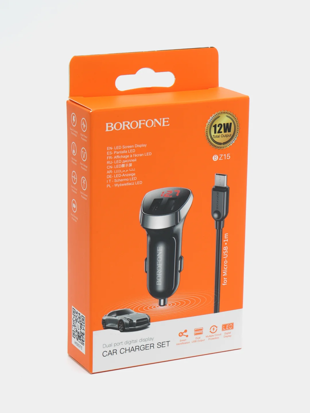 Черный автомобильное зарядное устройство Borofone BZ15, для micro-USB