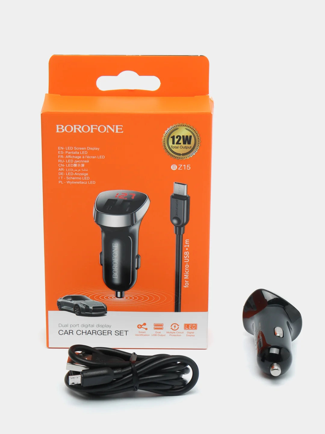 Черный автомобильное зарядное устройство Borofone BZ15, для micro-USB