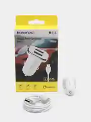 Белый автомобильная зарядка Borofone BZ12, Lightning, 2.4A