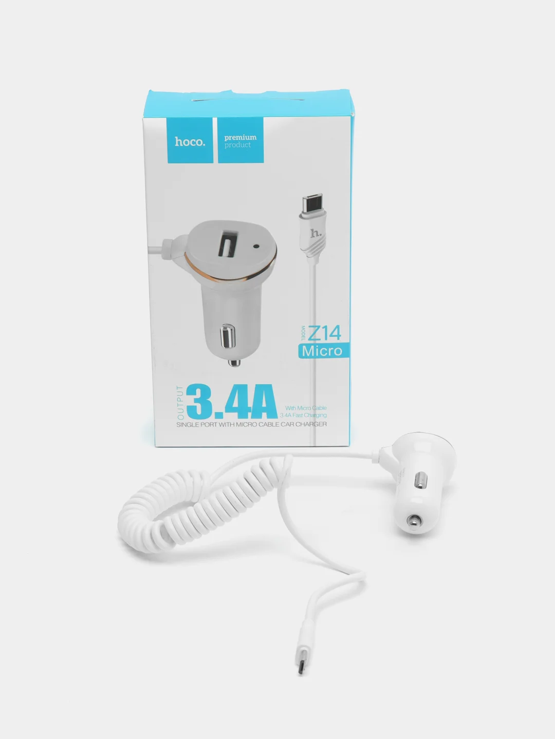 Белый автомобильное зарядное устройство Hoco Z14, для micro-USB