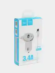 Белый автомобильное зарядное устройство Hoco Z14, для micro-USB
