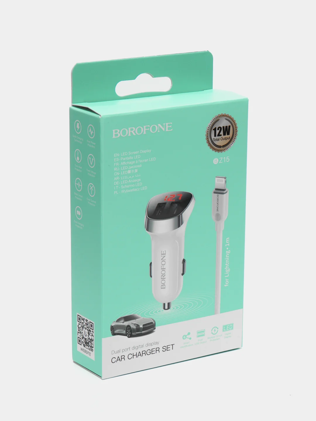 Белый автомобильное зарядное устройство Borofone BZ15, с USB-Lightning