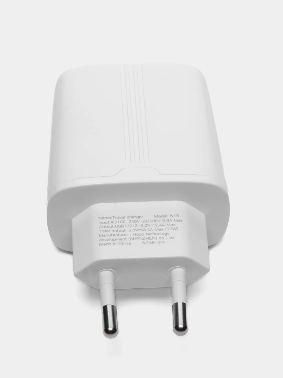Белый сетевое зарядное устройство Hoco N15, 3 USB, 2.4 A