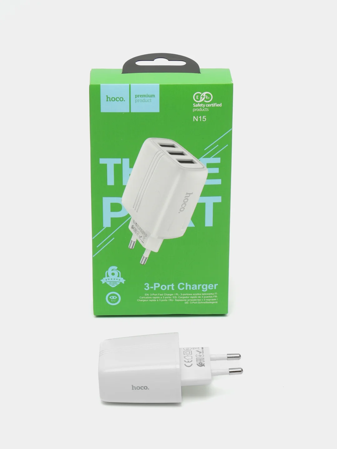 Белый сетевое зарядное устройство Hoco N15, 3 USB, 2.4 A