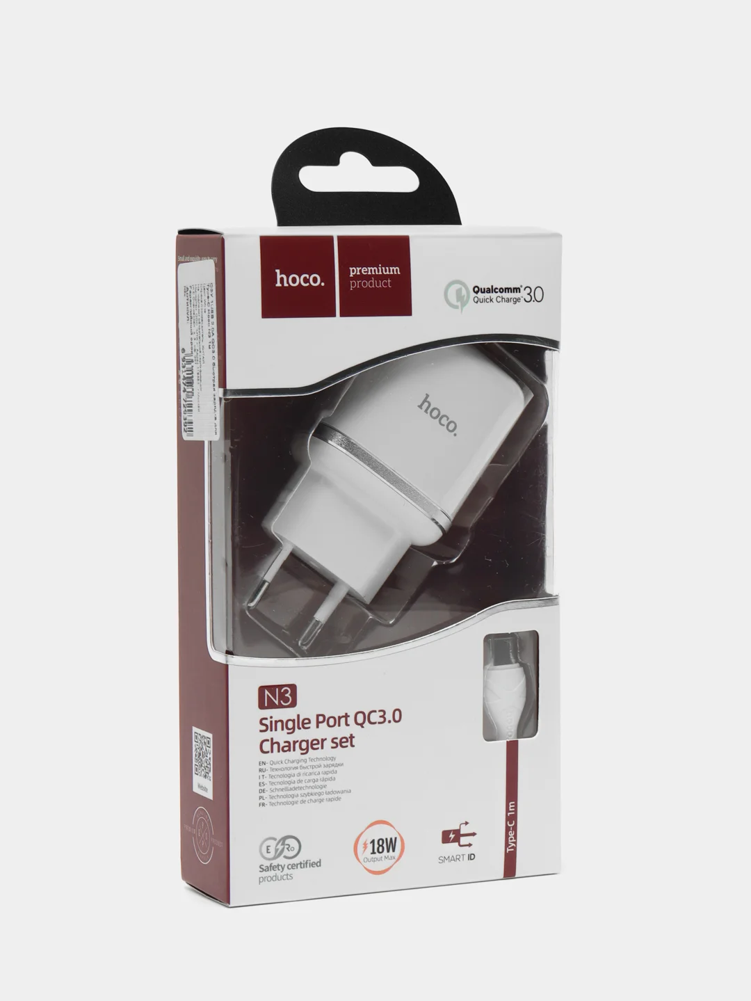 Белый сетевое зарядное устройство Hoco N3, c кабелем Type-C - USB, 18 W