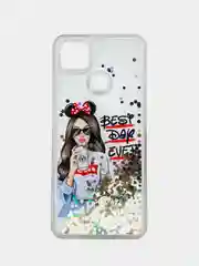 Белый чехол Xiaomi Redmi 9C, Redmi 9C NFC, Redmi 10A, Редми 9С переливающийся жидкий с блестками