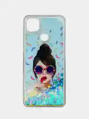 Небесно-голубой чехол Xiaomi Redmi 9C, Redmi 9C NFC, Redmi 10A, Редми 9С переливающийся жидкий с блестками