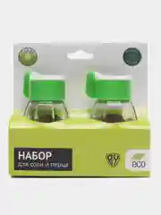Зеленый набор для соли и перца, стекло и пластик