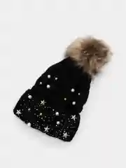 Черный шапка  подростковая вязанная, с помпоном, женская шапка