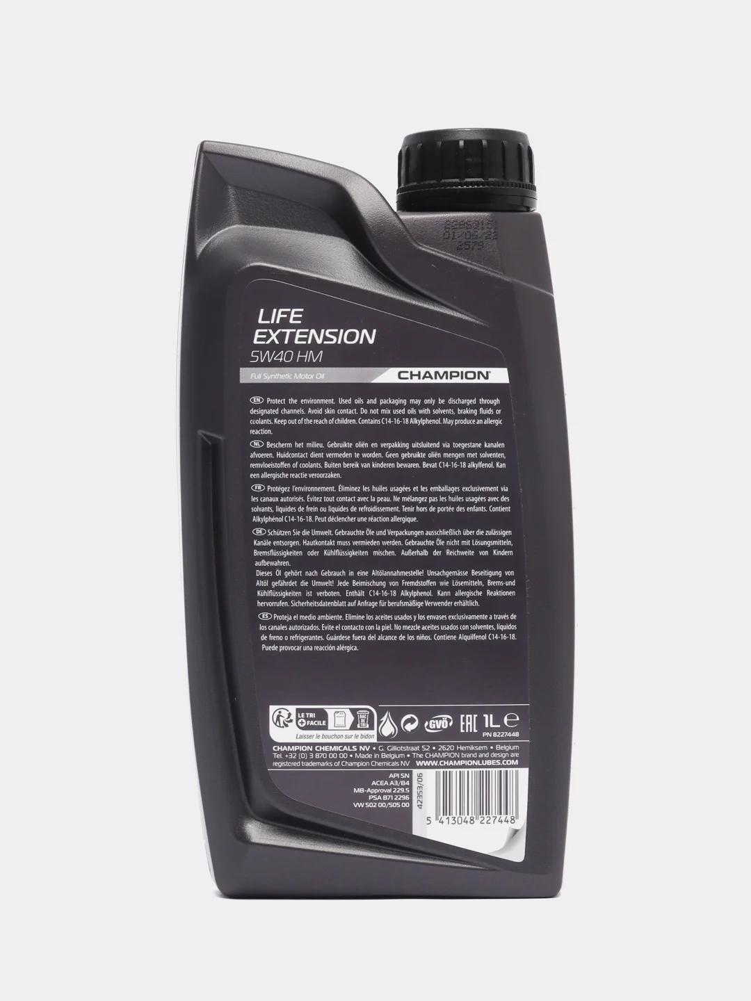 Автомобильное синтетическое моторное масло Champion Life Extension, 5w40 HM, 1 л