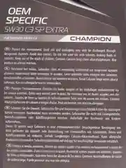 Автомобильное синтетическое моторное масло Champion Oem Specific 5W30 SP Extra, 1 л