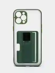 Зеленый чехол с карманом для карт на iPhone 7, 8, XR, 11, 12, 13, Pro, Max, SE, магнит, подставка
