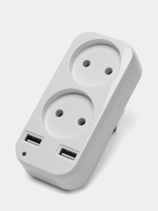 Сетевой адаптер с двойной розеткой и с 2 USB портами