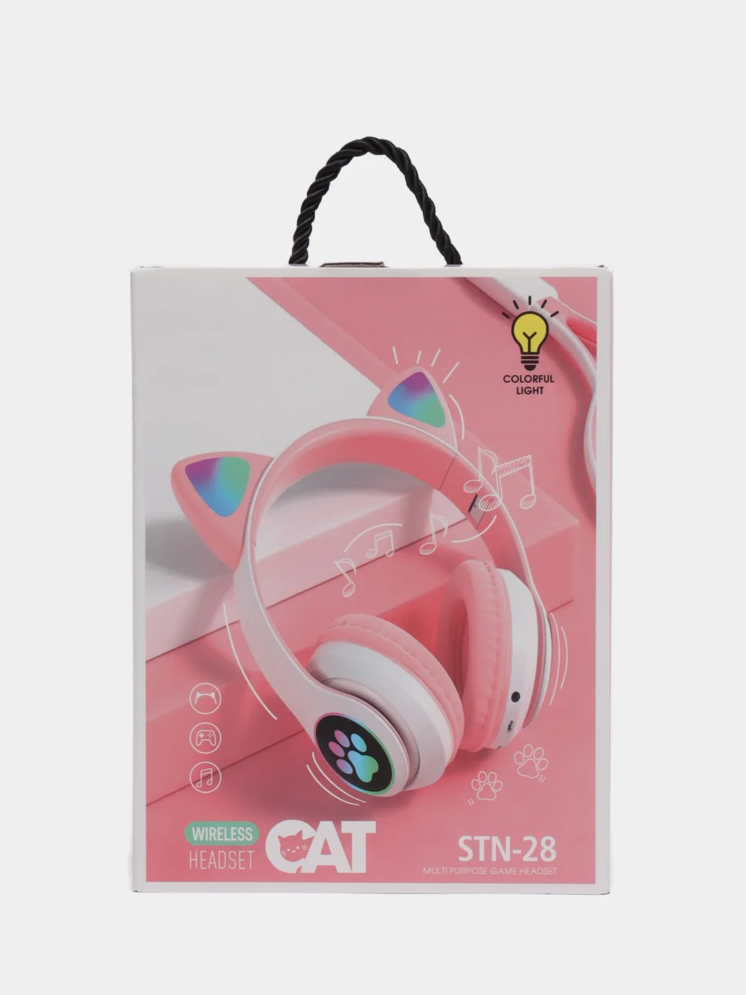 Розовый беспроводные наушники Cat Ear STN-28, с кошачьими светящимися ушками
