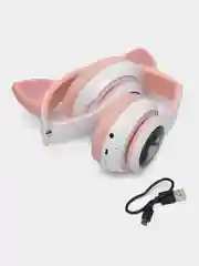 Розовый беспроводные наушники Cat Ear STN-28, с кошачьими светящимися ушками