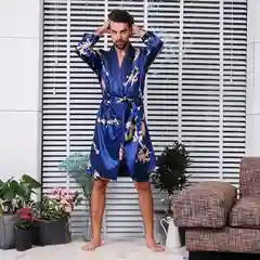 Синий мужской шелковый халат