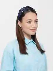 Темно-синий ободок для волос с бусинами, широкий, 1 шт