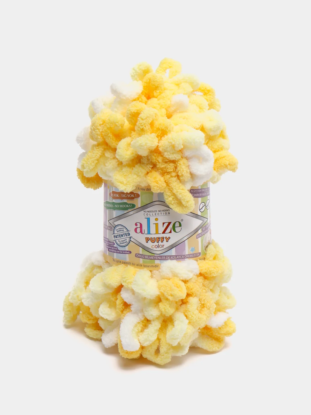 Желтый пряжа Alize Puffy Color, петельки большие, 100 г, 9 м