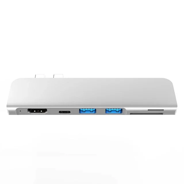 Серебряный адаптер для MacBook Pro/Air, USB 3.0, Type-C, HDMI 4K, TF SD Reader
