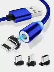 Синий магнитный кабель для зарядки Type-C, Lightning (Apple), Micro USB