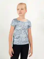 Синий футболка для девочки, 5+ "Катрин", с принтом, хлопковая
