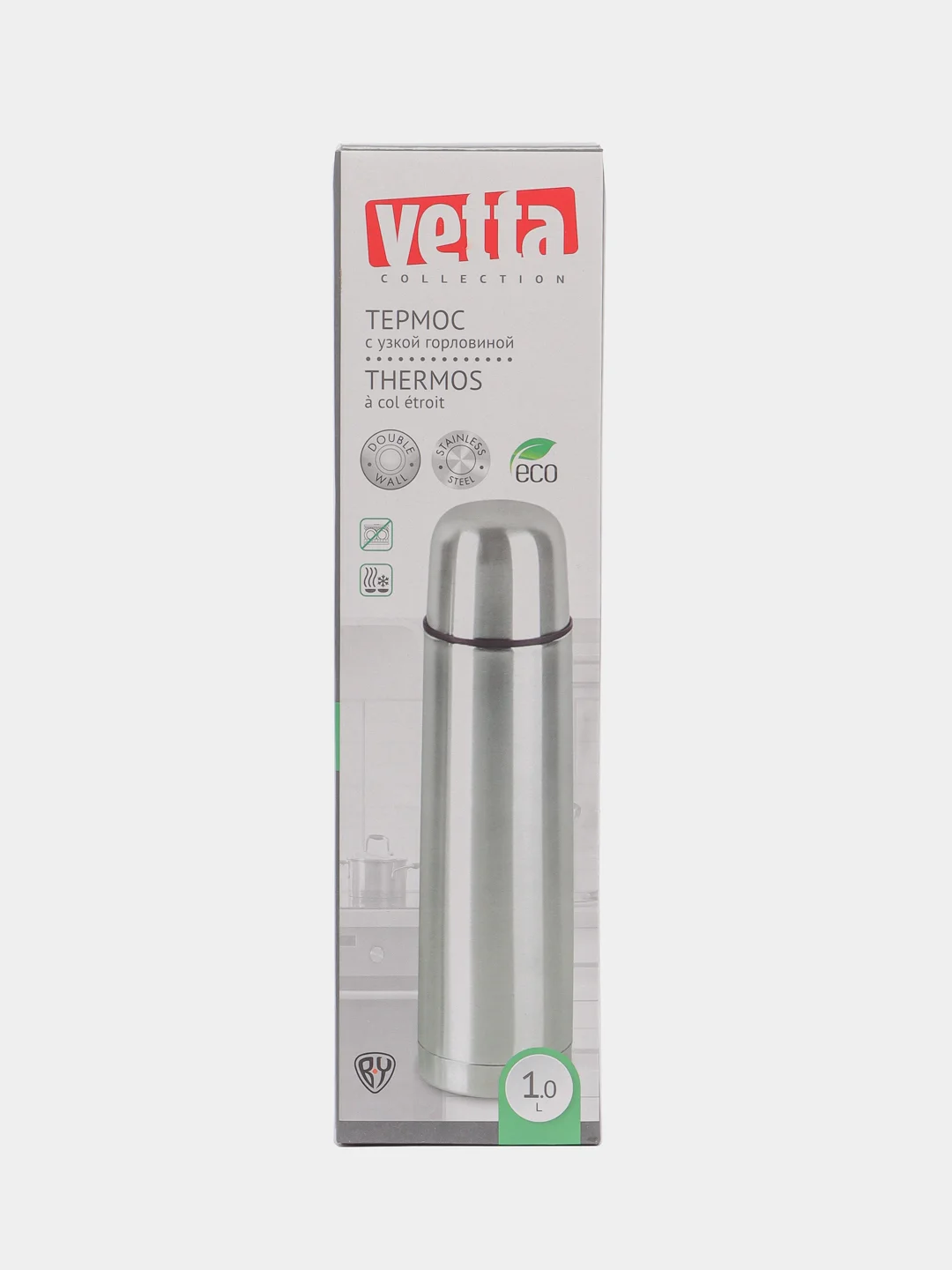 Серебряный термос VETTA Буллет для напитков, 1 л, нержавеющая сталь