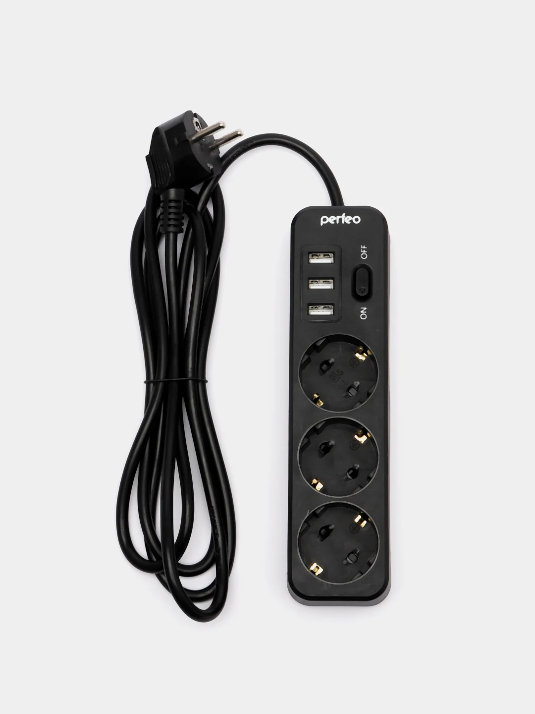 Черный сетевой фильтр удлинитель Perfeo Power Stream, 3 USB порта, 3 розетки