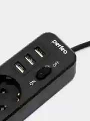 Черный сетевой фильтр удлинитель Perfeo Power Stream, 3 USB порта, 3 розетки