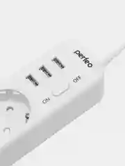 Белый сетевой фильтр удлинитель Perfeo Power Stream, 3 USB порта, 3 розетки