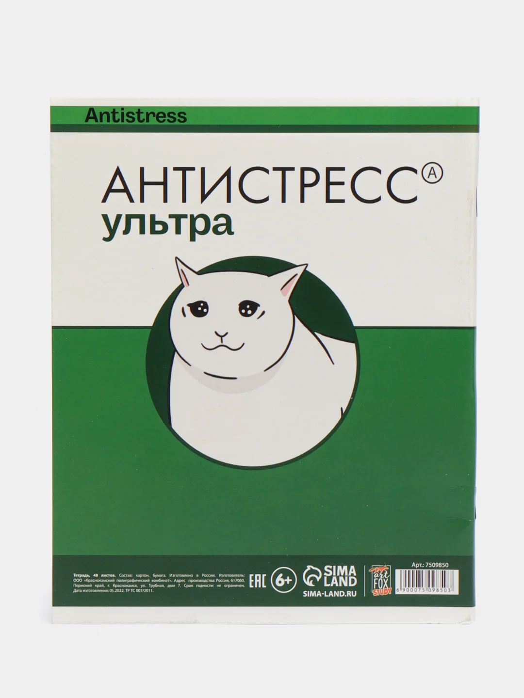 Лесной зеленый тетрадь "Котики таблетки", А5, на скрепке, 48 листов, разные дизайны
