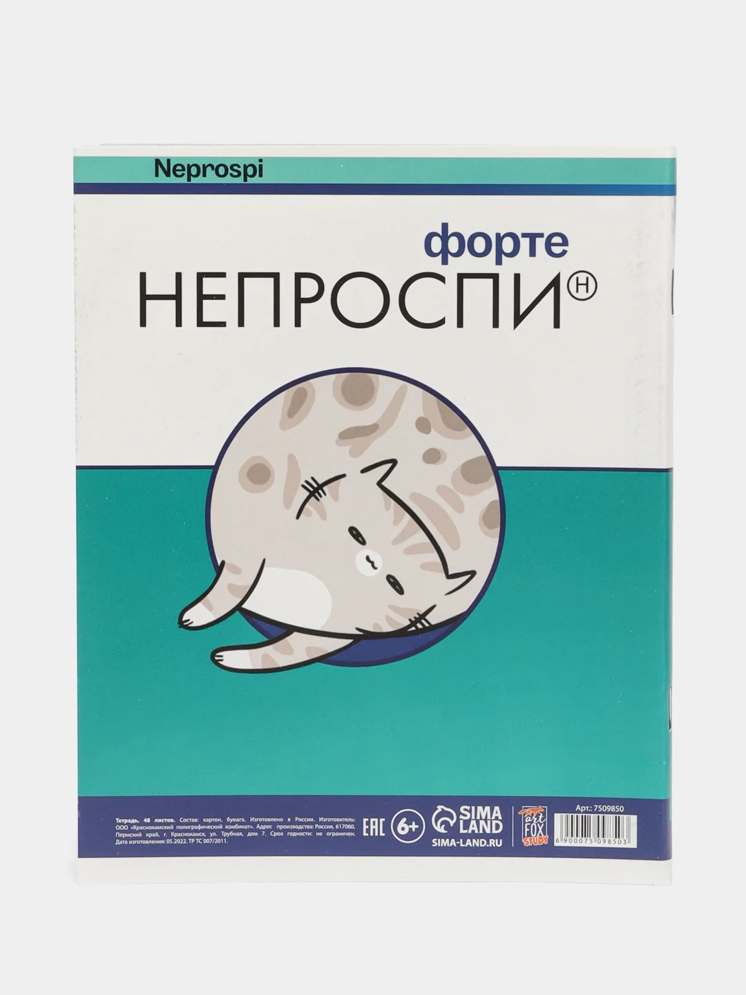 Бирюзовый тетрадь "Котики таблетки", А5, на скрепке, 48 листов, разные дизайны
