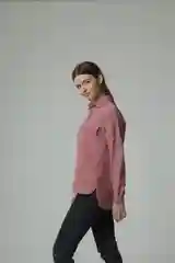 Розовый рубашка женская вельветовая, большие размеры