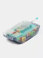 Игрушка прозрачная в виде танка, с шестеренками, со светом и звуком