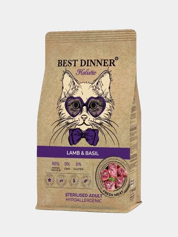 Корм сухой для кошек Бест Диннер Cat Adult Holistic, ягненок и базилик, 0,4 кг