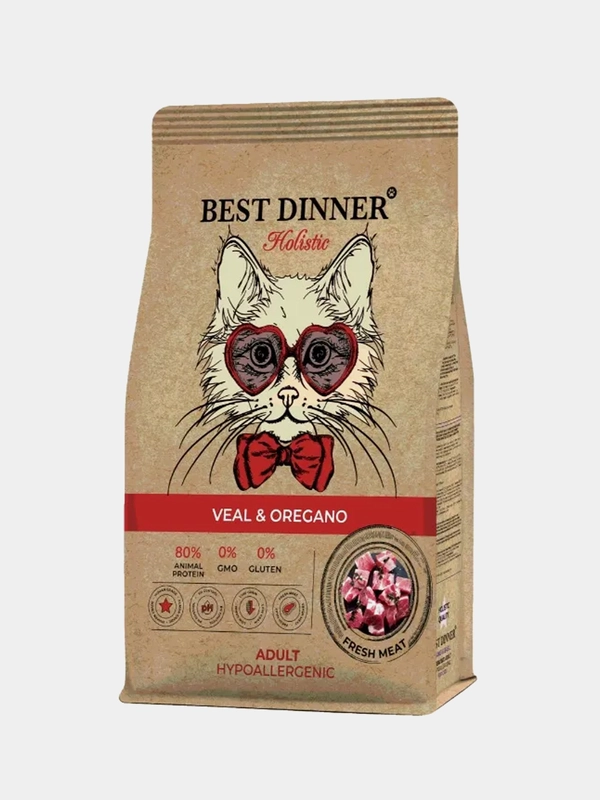 Корм сухой Best Dinner Cat Adult Holistic, телятина с орегано, для кошек, 1,5 кг