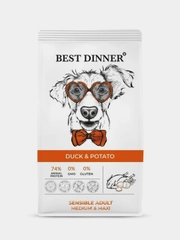 Корм сухой для собак крупных и средних пород Бест Диннер Dog Adult Sensible, утка, 3 кг