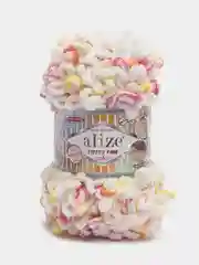Светло-жёлтый пряжа Alize Puffy Fine Color, петельки маленькие, 100 г, 14 м
