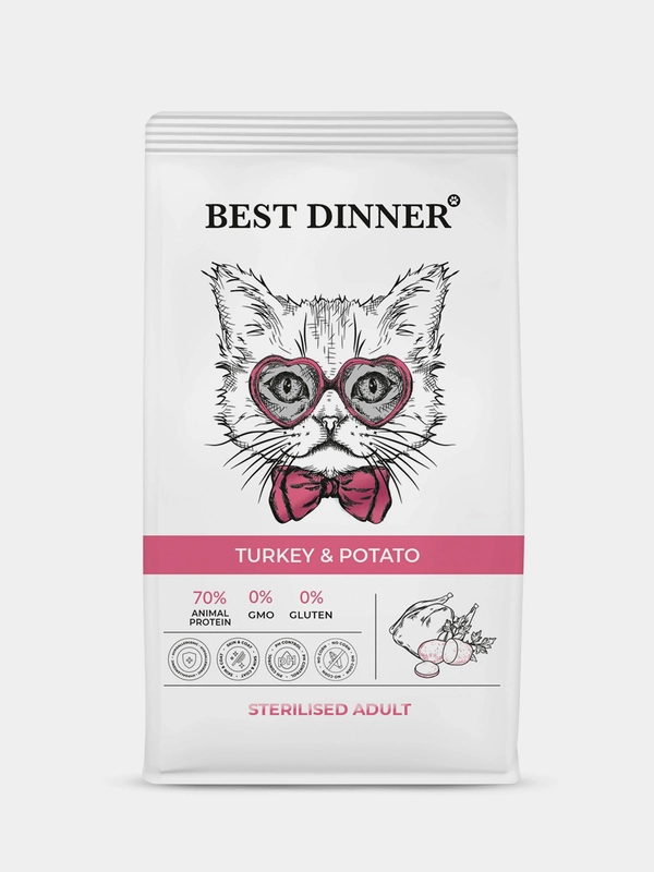 Корм сухой Best Dinner Cat Adult, индейка с картофелем, для стерилизованных кошек, 1,5 кг