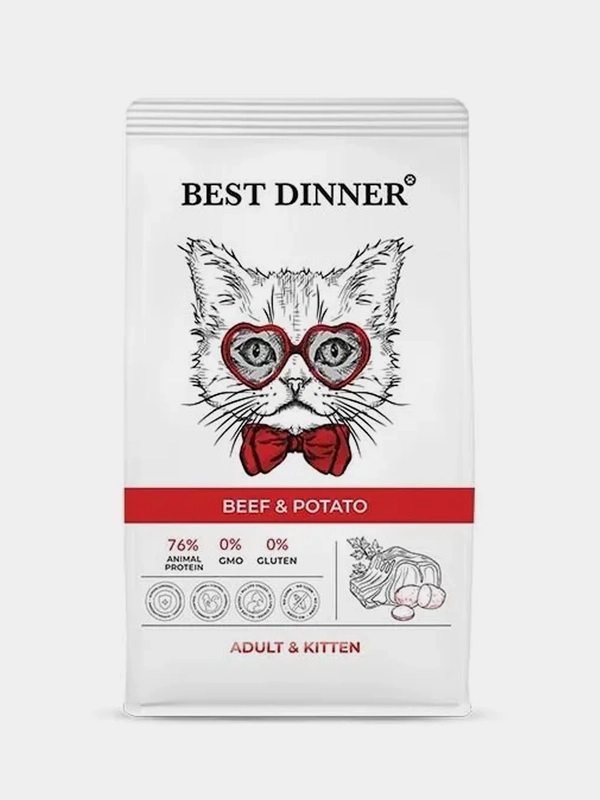 Корм сухой для кошек и котят Бест Диннер Cat Adult & Kitten, говядина и картофель, 1,5 кг