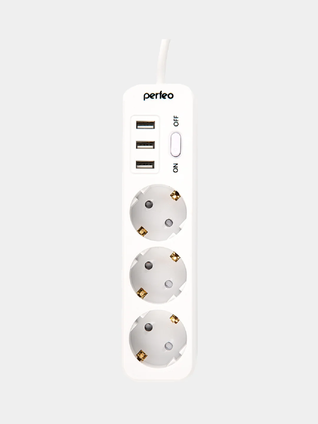 Белый сетевой фильтр удлинитель Perfeo Power Stream, 3 USB порта, 3 розетки
