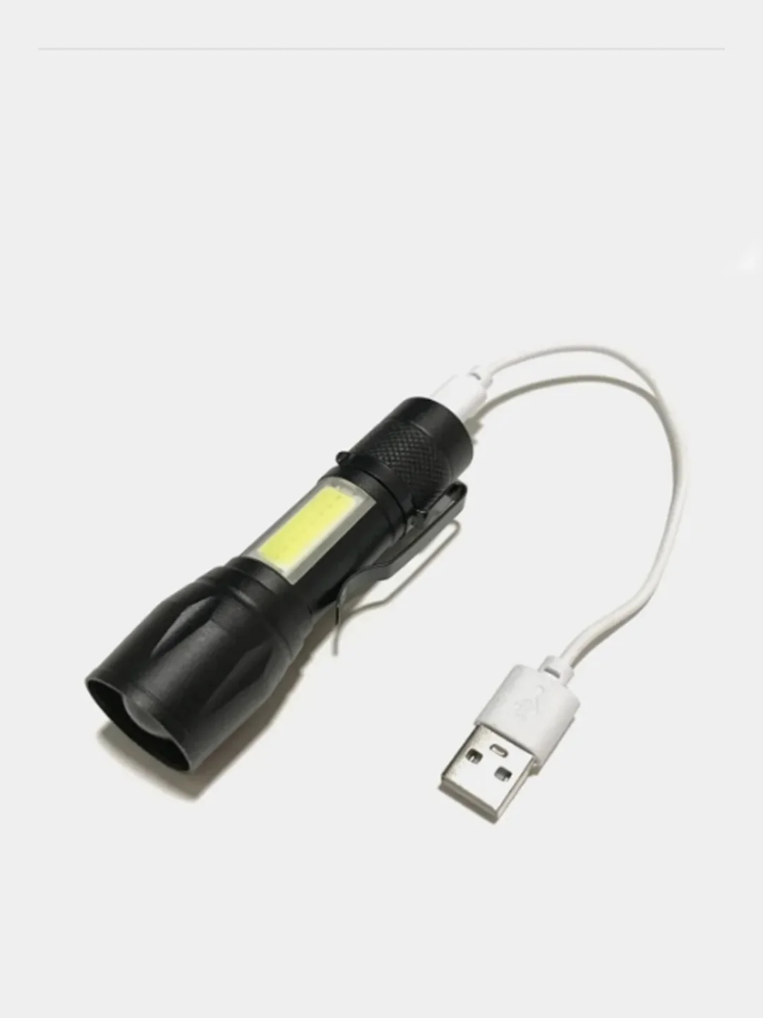 Индиго светодиодный ручной USB фонарик, аккумуляторный, с прищепкой и линзой