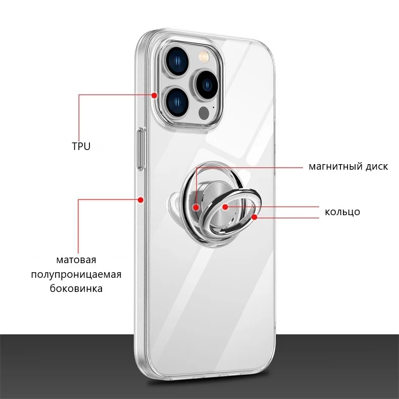 Прозрачный чехол силиконовый для iPhone 11 Pro Max, 7/8 Plus, 12 Pro, S10, с кольцом-держателем