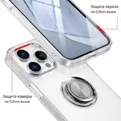 Прозрачный чехол силиконовый для iPhone 11 Pro Max, 7/8 Plus, 12 Pro, S10, с кольцом-держателем